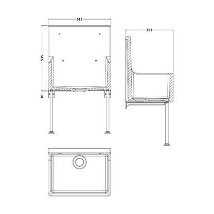 [BKS260] Single Bowl  Fireclay Ceramic Cleaner Sink w.Grid - Multiple Sizes and Accessories - Technical Drawing