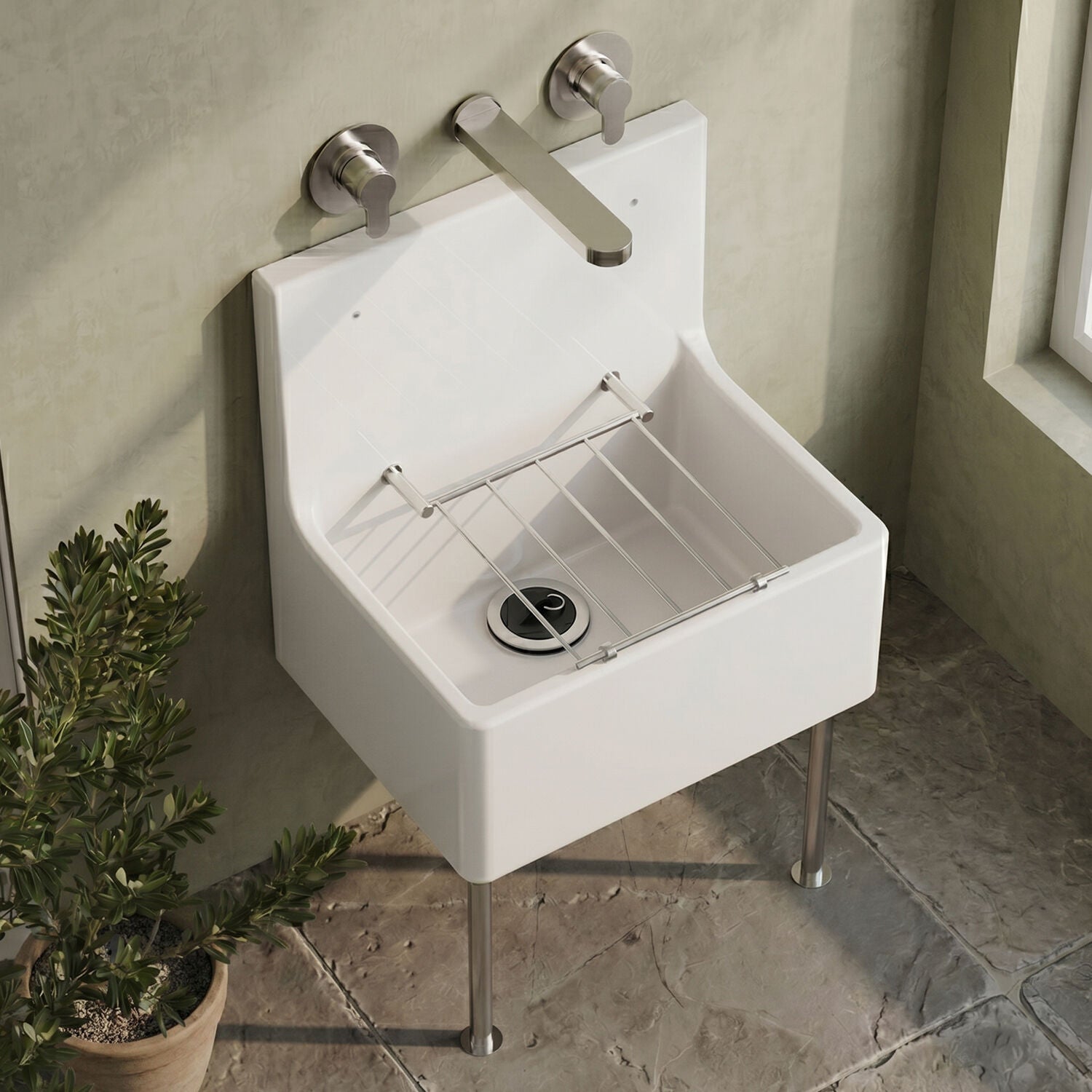 [BKS260] Single Bowl  Fireclay Ceramic Cleaner Sink w.Grid - Multiple Sizes and Accessories - Silo