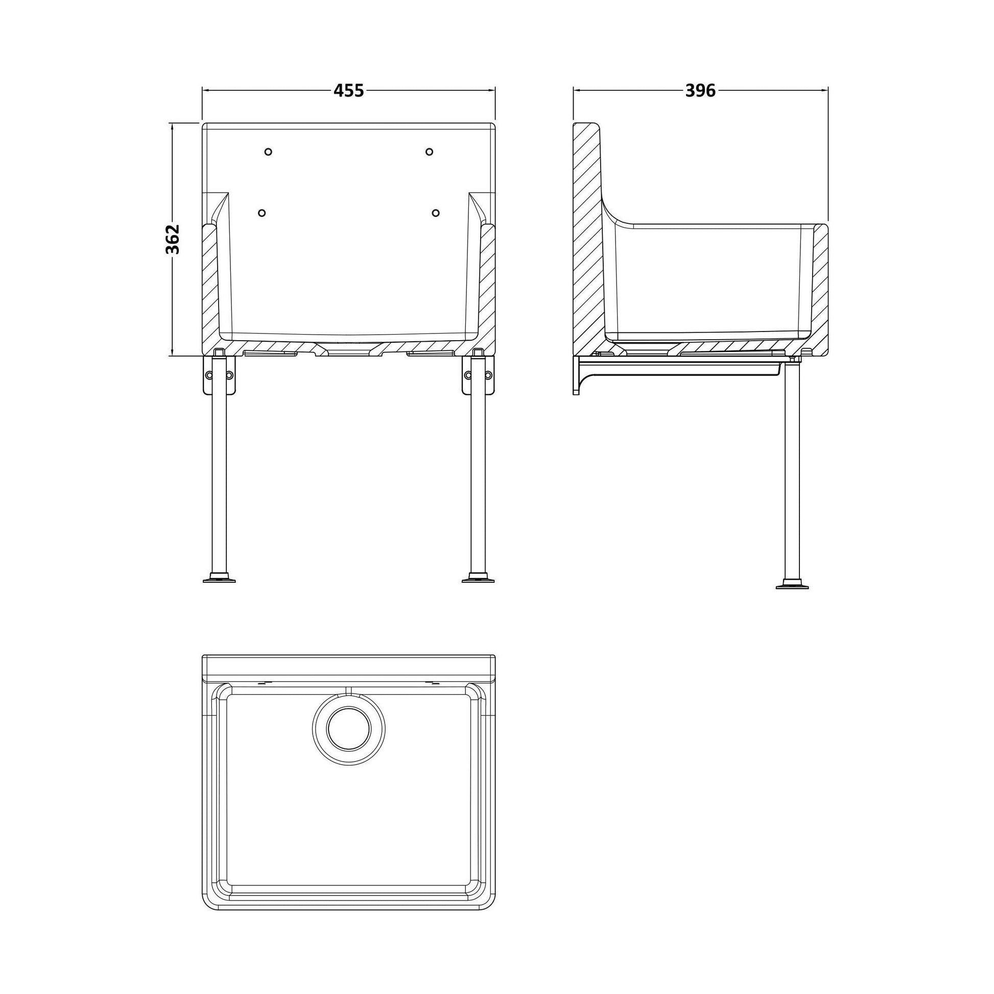[BKS261] Single Bowl  Fireclay Ceramic Cleaner Sink w.Grid - Multiple Sizes and Accessories - Technical Drawing