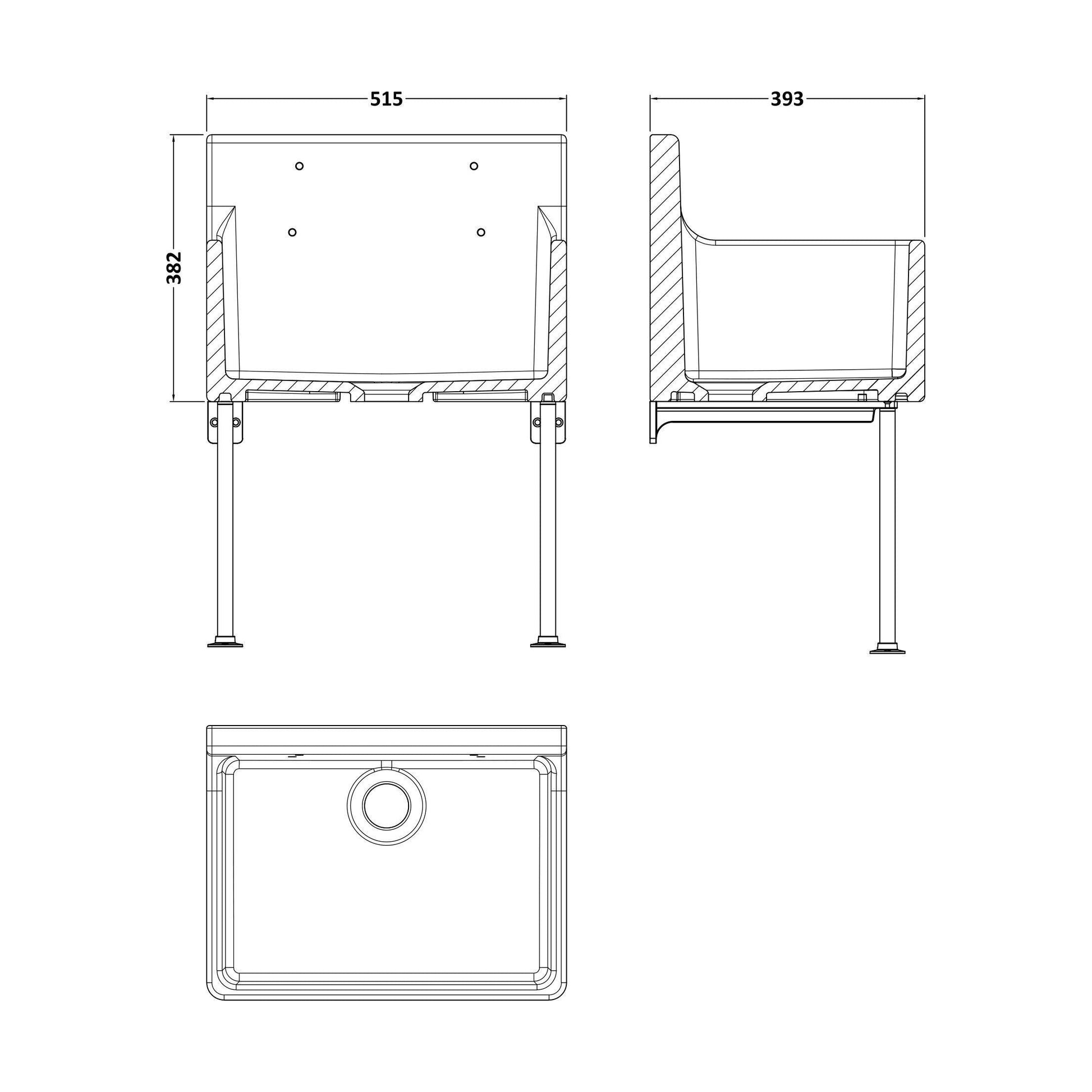 [BKS262] Single Bowl  Fireclay Ceramic Cleaner Sink w.Grid - Multiple Sizes and Accessories - Technical Drawing