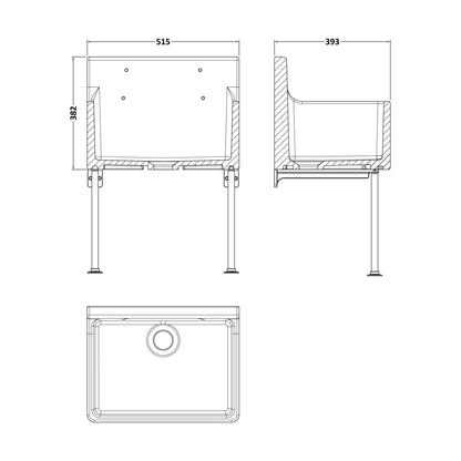 [BKS262] Single Bowl  Fireclay Ceramic Cleaner Sink w.Grid - Multiple Sizes and Accessories - Technical Drawing