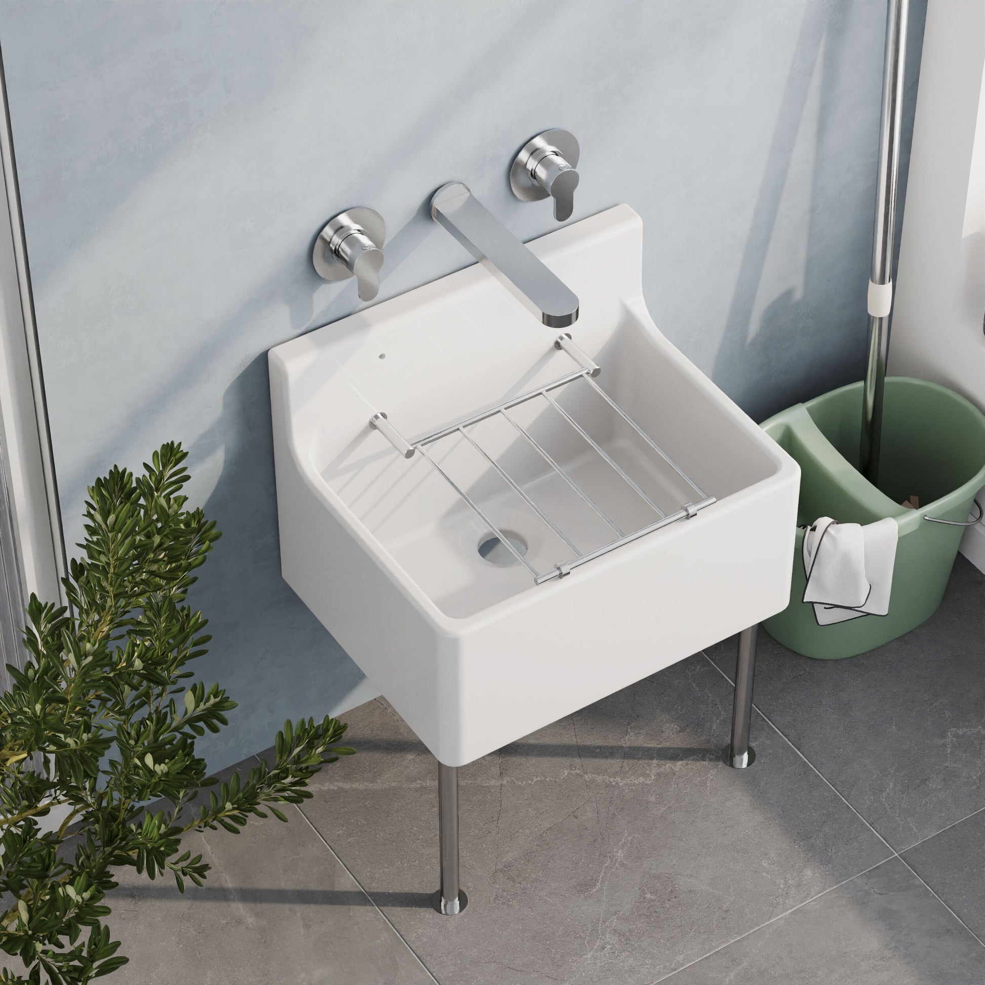 [BKS262] Single Bowl  Fireclay Ceramic Cleaner Sink w.Grid - Multiple Sizes and Accessories - Lifestyle 2