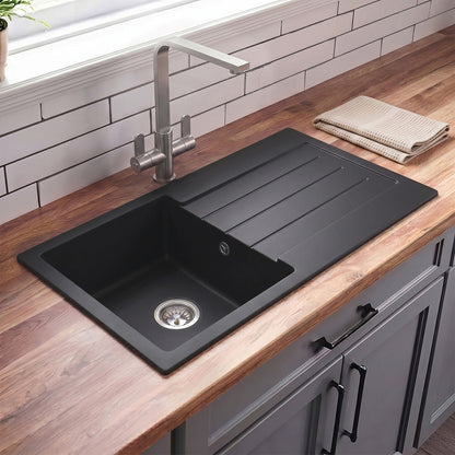 [BKS41050S] 100cm Composite Inset Kitchen Sink with Overflow & Drainer - Available in Multiple Colours - Silo