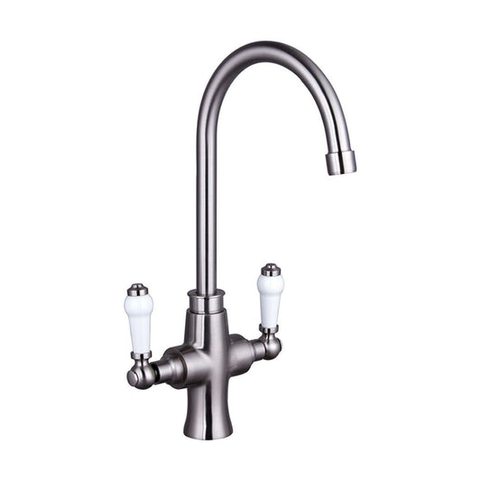 [BKT002BN] Traditional Dual Handle Kitchen Mixer Tap - Brushed Nickel - Cutout
