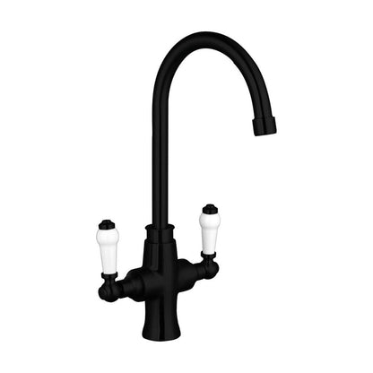 [BKT002K] Traditional Dual Handle Kitchen Mixer Tap - Black - Cutout
