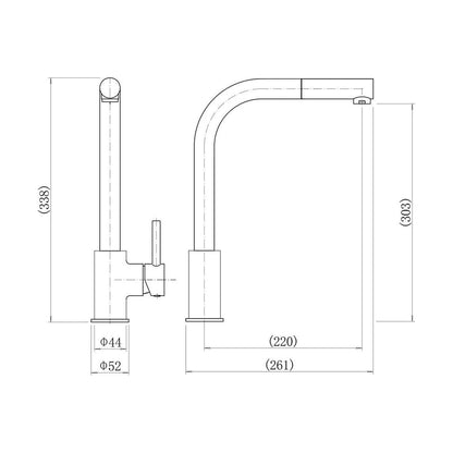 [BKT003] Traditional Single Lever Kitchen Mixer Tap - Chrome - Technical Drawing