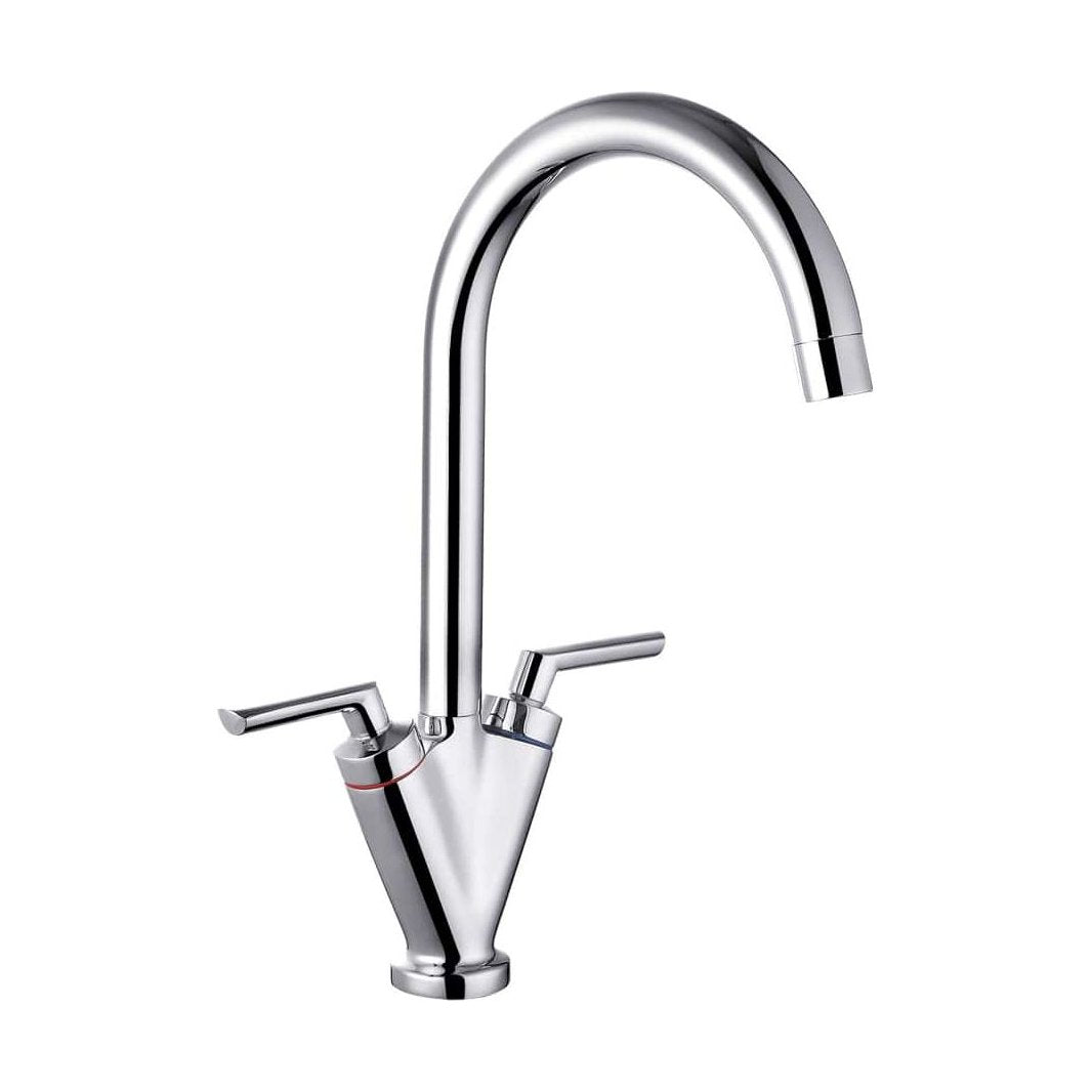 [BKT005CP] Balterley Contemporary Pull Out Dual Lever Kitchen Mixer Tap with Rounded Swivel Spout & Chrome Finish - Cutout