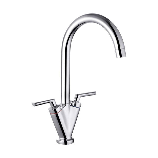 [BKT005CP] Balterley Contemporary Pull Out Dual Lever Kitchen Mixer Tap with Rounded Swivel Spout & Chrome Finish - Cutout