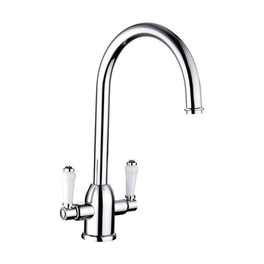 [BKT007] Traditional Dual Handle Kitchen Mixer Tap - Chrome - Cutout