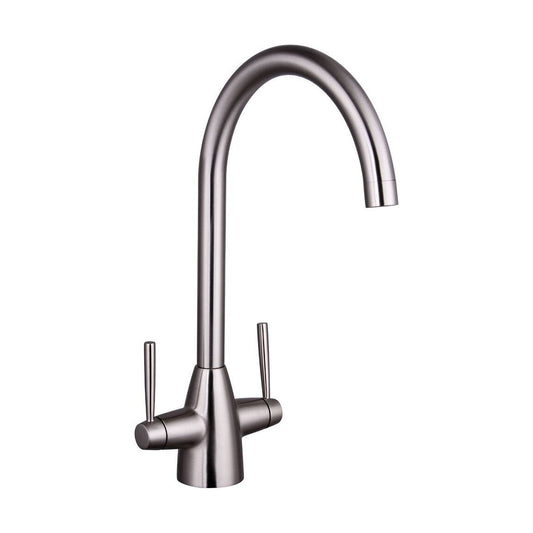 [BKT015BN] Contemporary Dual Handle Kitchen Mixer Tap - Brushed Nickel - Cutout