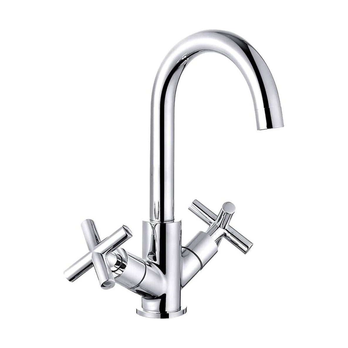 [BKT017] Contemporary Cross Handle Kitchen Mixer Tap - Chrome - Cutout