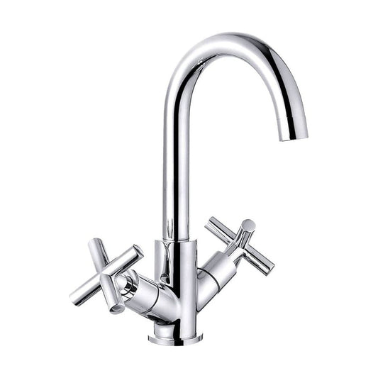 [BKT017] Contemporary Cross Handle Kitchen Mixer Tap - Chrome - Cutout