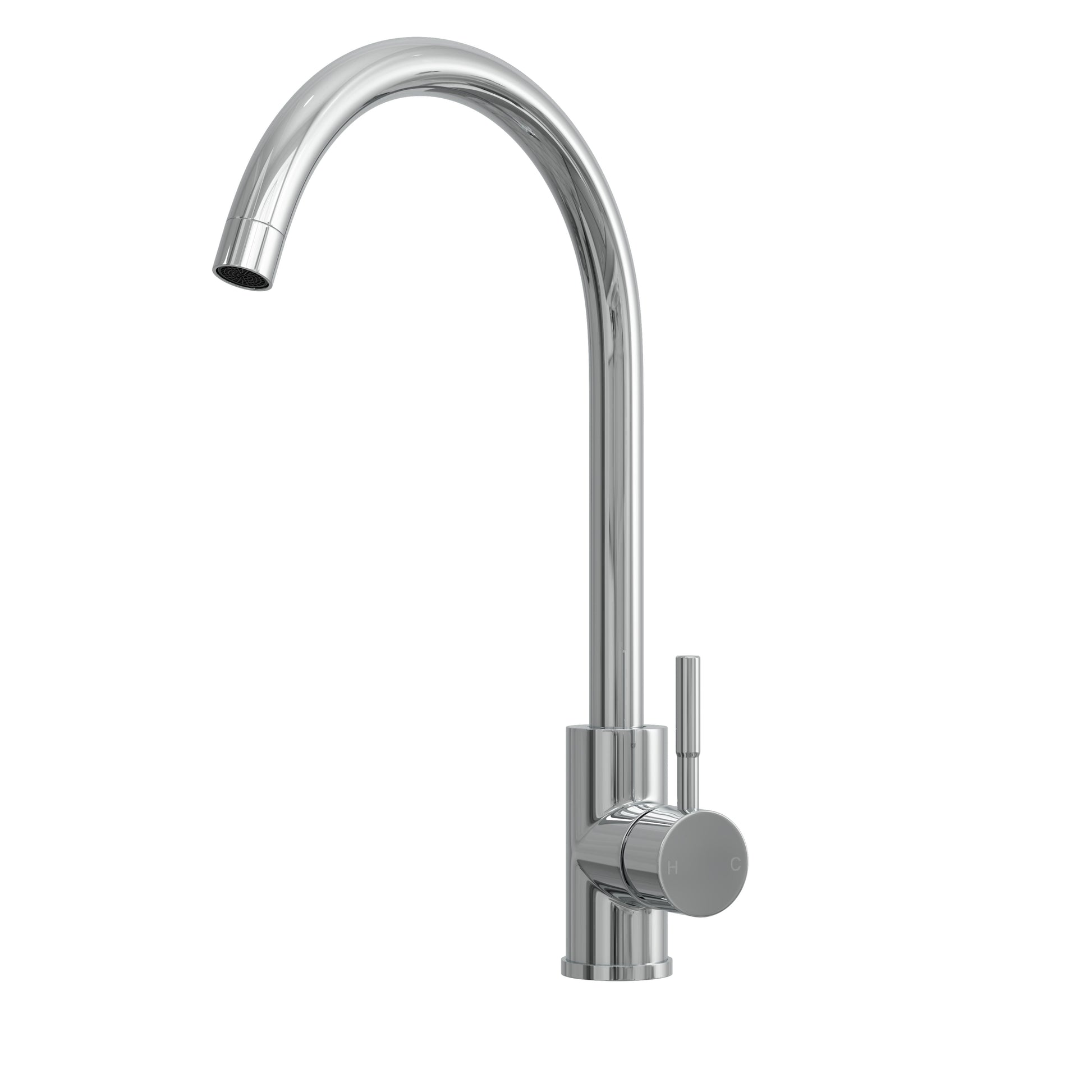 [BKT1310] Modern Round Single Lever Kitchen Sink Mixer Tap - Top Fix Installation, 355 x 90 x 245mm, Chrome Finish - Cutout