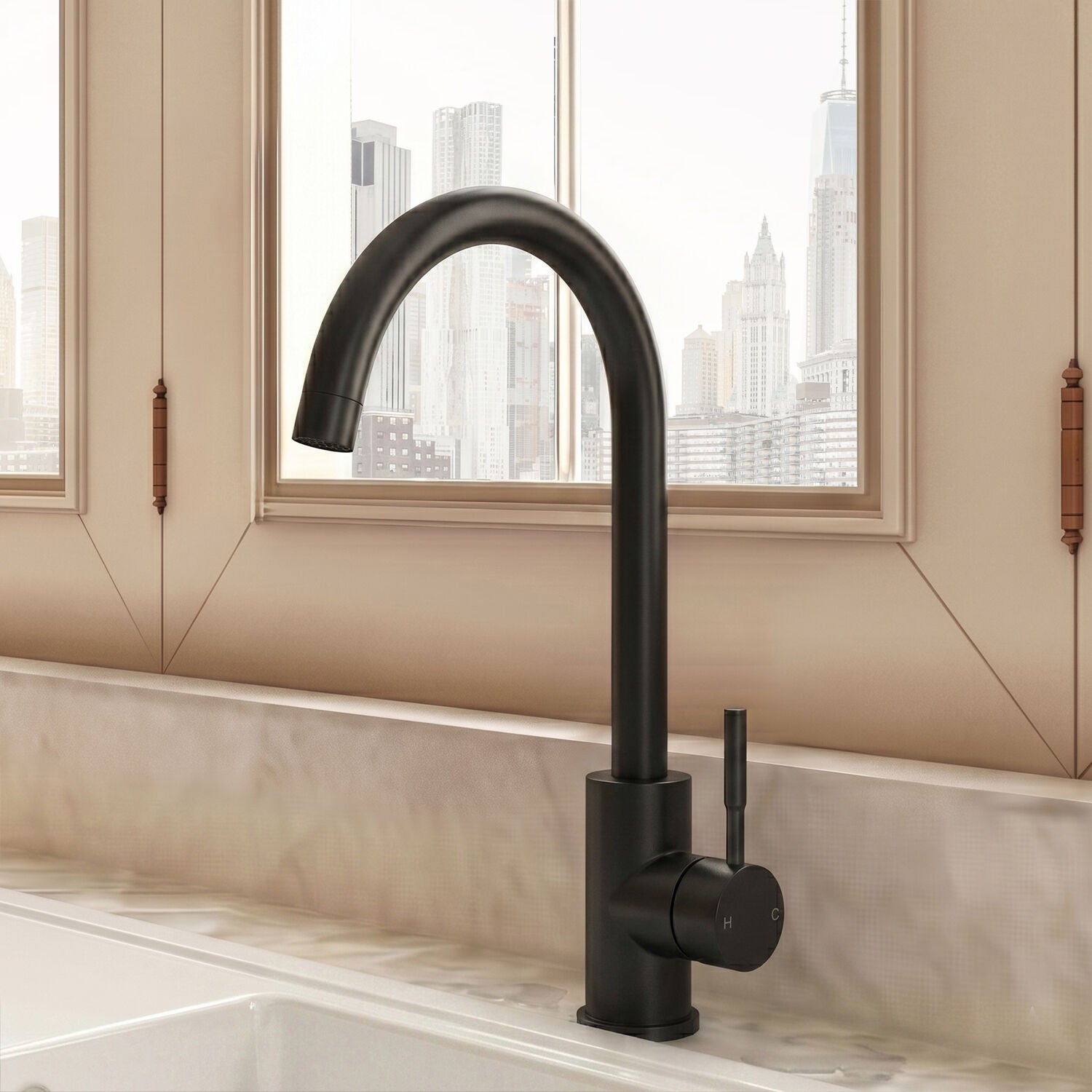 [BKT1311] Modern Round Single Lever Kitchen Sink Mixer Tap - Top Fix Installation, 355 x 90 x 245mm, Chrome Finish - Silo