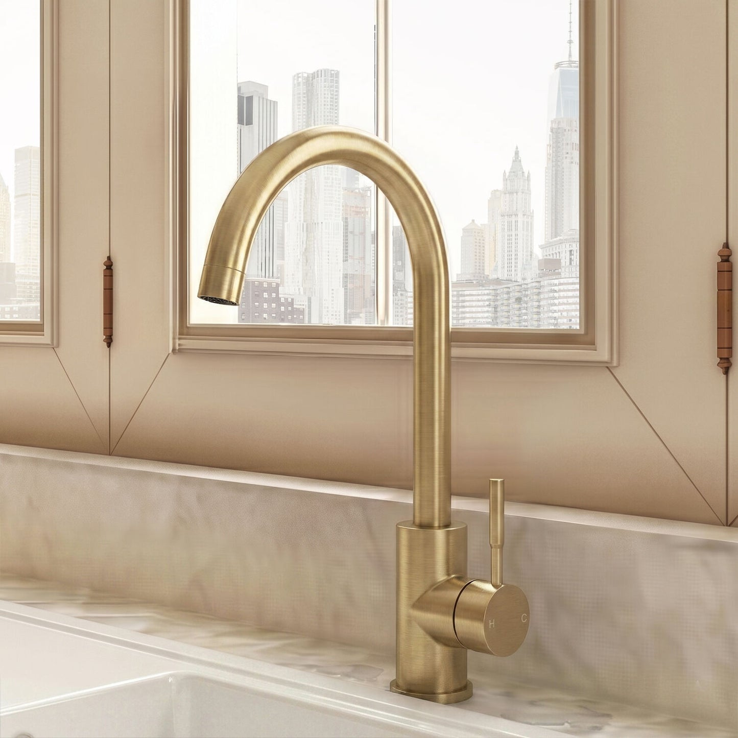 [BKT1312] Modern Round Single Lever Kitchen Sink Mixer Tap - Top Fix Installation, 355 x 90 x 245mm, Chrome Finish - Silo