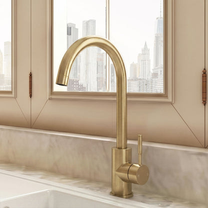 [BKT1312] Modern Round Single Lever Kitchen Sink Mixer Tap - Top Fix Installation, 355 x 90 x 245mm, Chrome Finish - Silo
