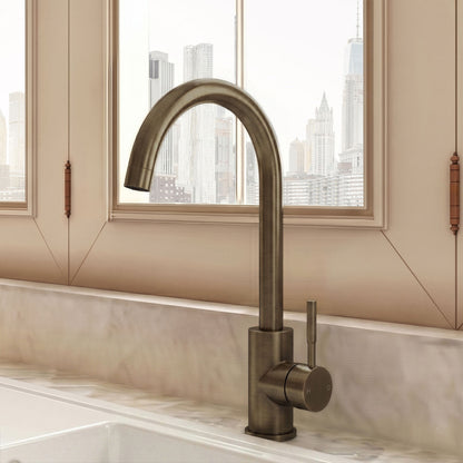 [BKT1323] Modern Round Single Lever Kitchen Sink Mixer Tap - Top Fix Installation, 355 x 90 x 245mm, Chrome Finish - Silo