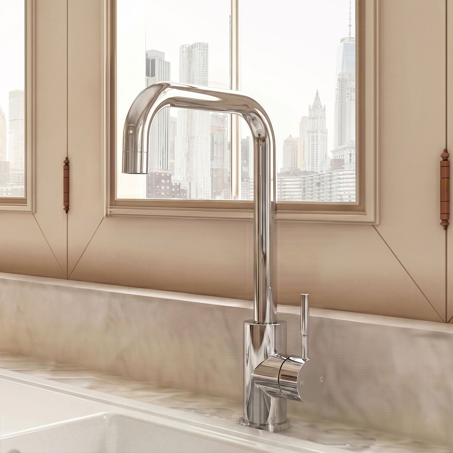 [BKT1325] Modern Square Single Lever Kitchen Sink Mixer Tap - Top Fix Installation, 352 x 90 x 245mm, Chrome Finish - Silo