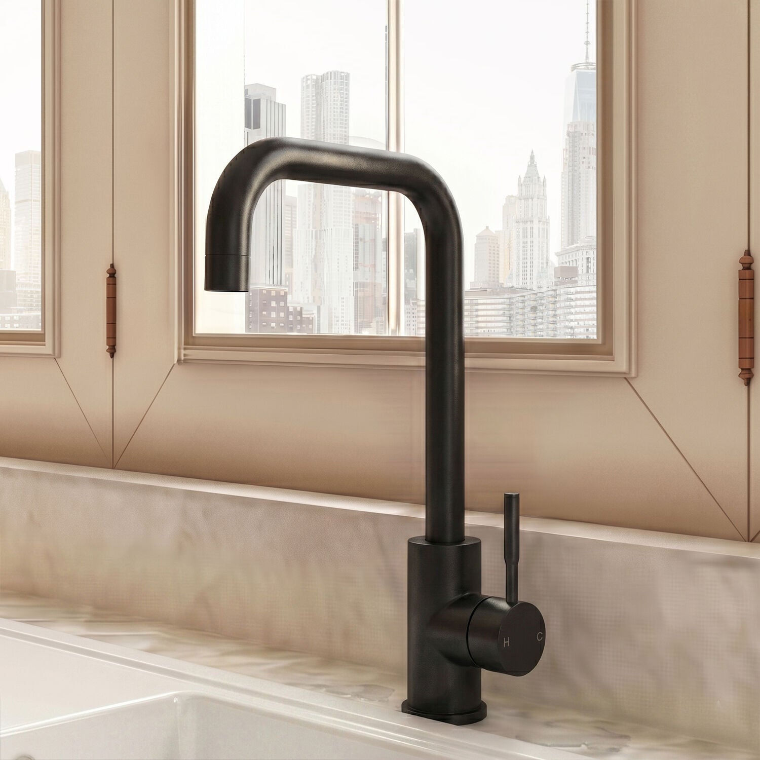 [BKT1326] Modern Square Single Lever Kitchen Sink Mixer Tap - Top Fix Installation, 352 x 90 x 245mm, Chrome Finish - Silo