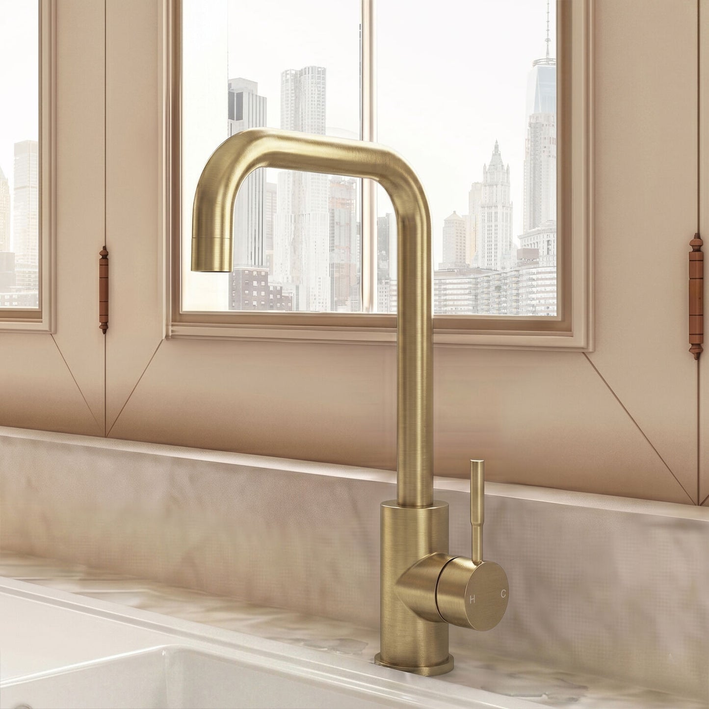 [BKT1327] Modern Square Single Lever Kitchen Sink Mixer Tap - Top Fix Installation, 352 x 90 x 245mm, Chrome Finish - Silo