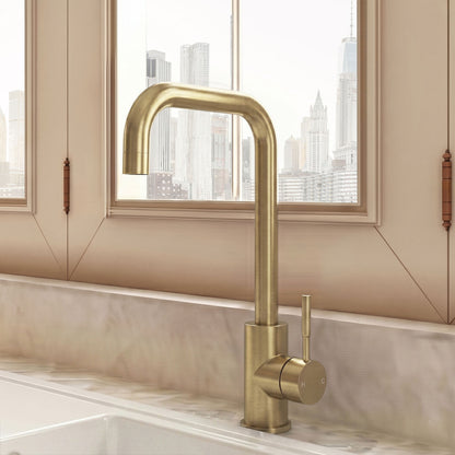 [BKT1327] Modern Square Single Lever Kitchen Sink Mixer Tap - Top Fix Installation, 352 x 90 x 245mm, Chrome Finish - Silo