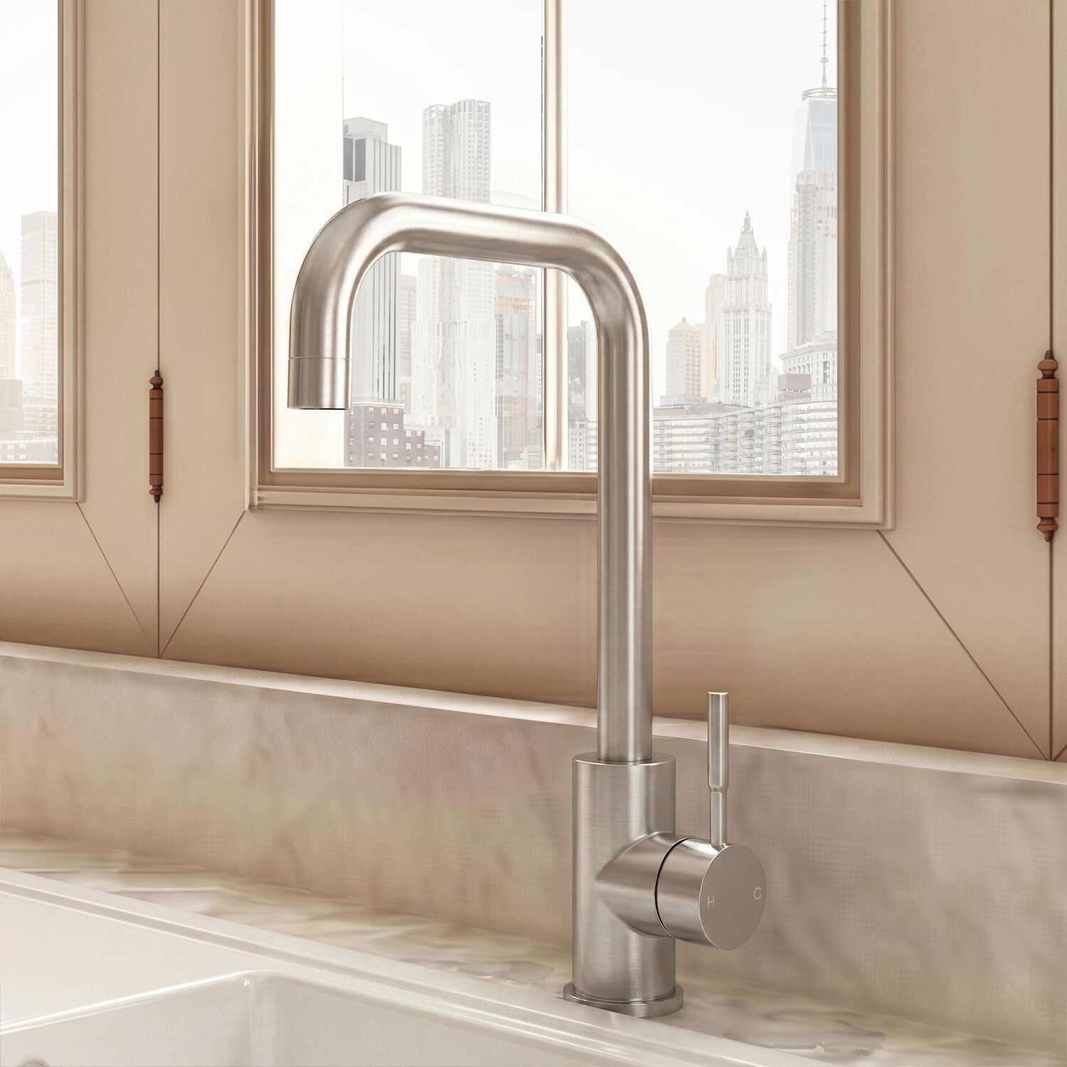 [BKT1328] Modern Square Single Lever Kitchen Sink Mixer Tap - Top Fix Installation, 352 x 90 x 245mm, Chrome Finish - Silo