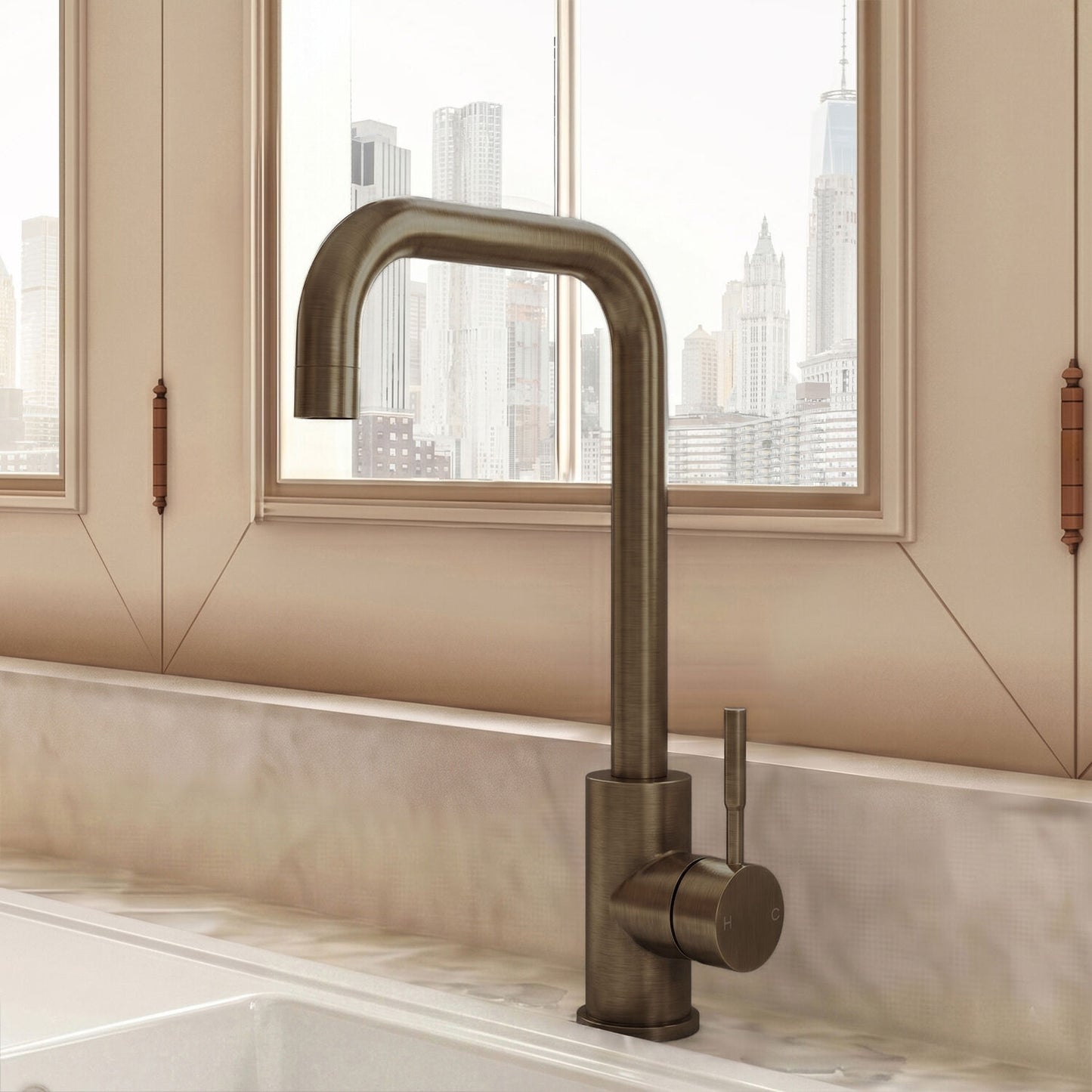 [BKT1329] Modern Square Single Lever Kitchen Sink Mixer Tap - Top Fix Installation, 352 x 90 x 245mm, Chrome Finish - Silo