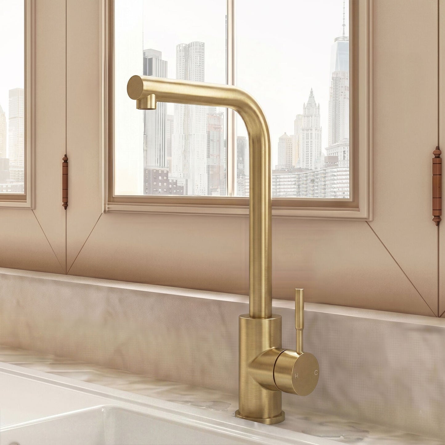 [BKT1332] Modern L-Neck Kitchen Sink Mixer Tap Single Lever, Top Fix Installation, 347 x 90 x 245 mm - Choice of Colour - Silo