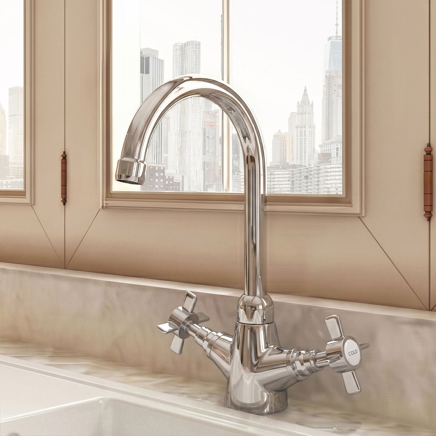 [BKT303B] Norbury Traditional Mono Mixer Kitchen Tap with Lever Handles - Brushed Brass - Silo