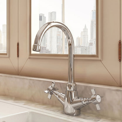 [BKT303B] Norbury Traditional Mono Mixer Kitchen Tap with Lever Handles - Brushed Brass - Silo