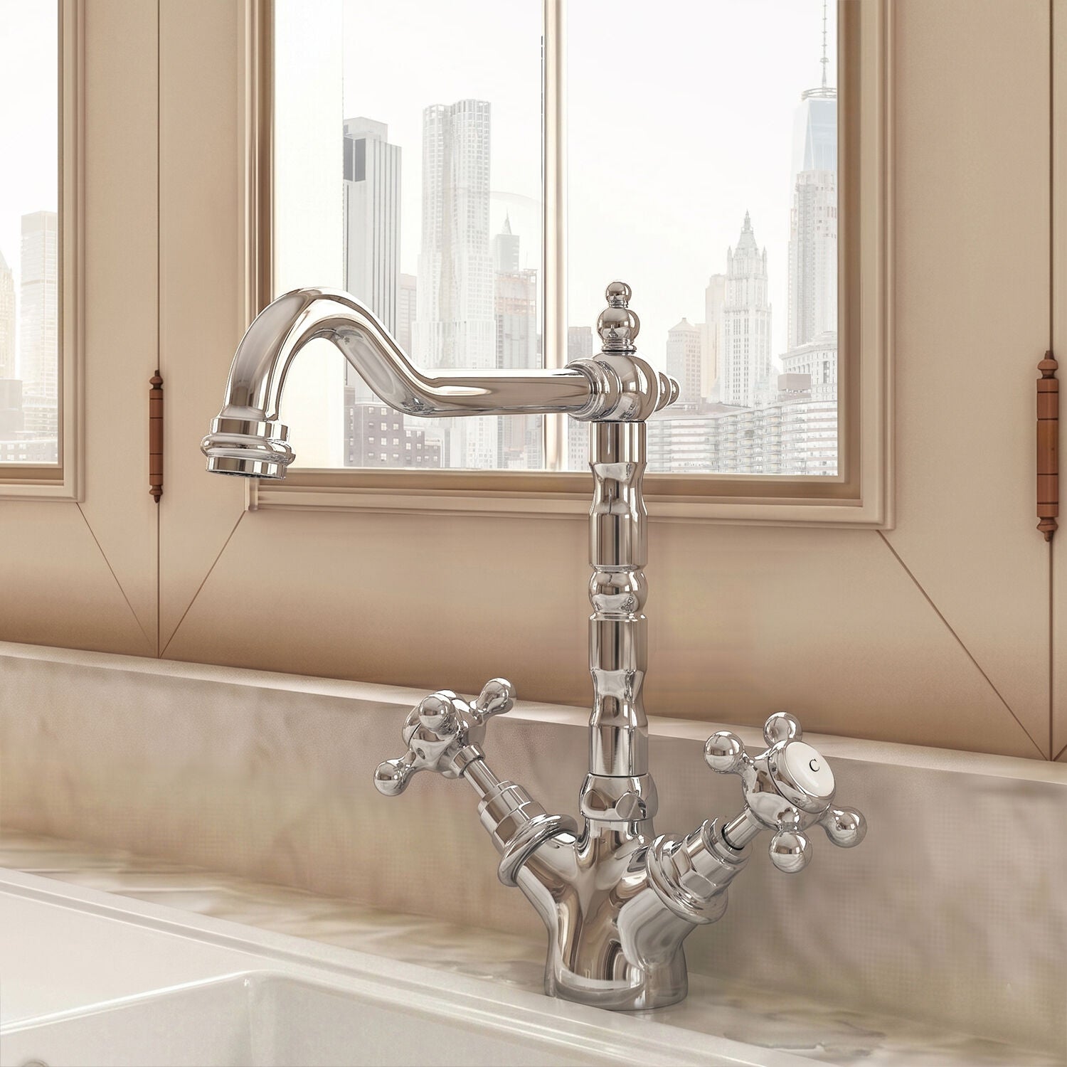 [BKT315B] Norbury Traditional French Classic Mono Sink Mixer Tap - Brushed Brass - Silo