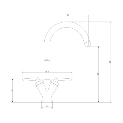 [BKT321B] Mono Mixer Kitchen Tap - Technical Drawing