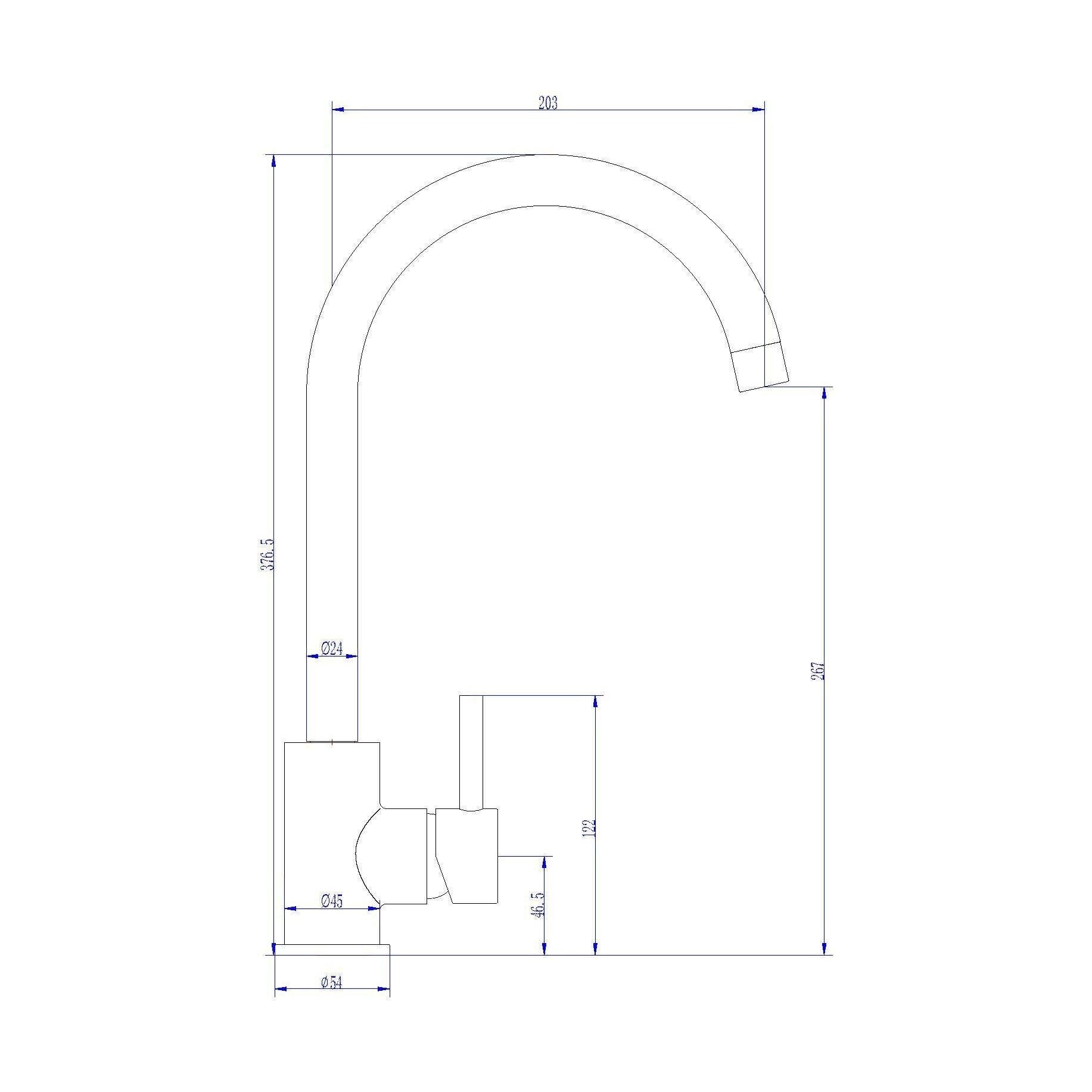 [BKT325B] Contemporary Round Single Lever Kitchen Tap - Chrome - Technical Drawing