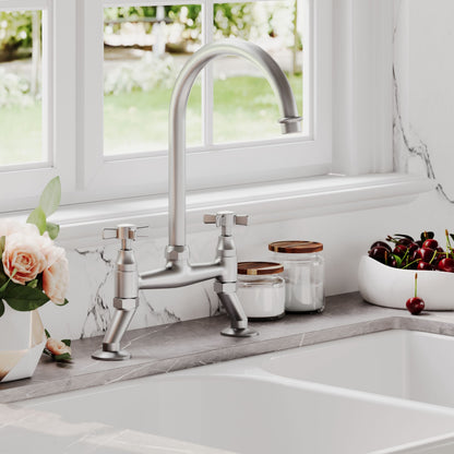 [BKT606] Norbury Bridge Mixer Kitchen Tap - Crosshead or Lever Handles, Choice of Colour - Lifestyle 2
