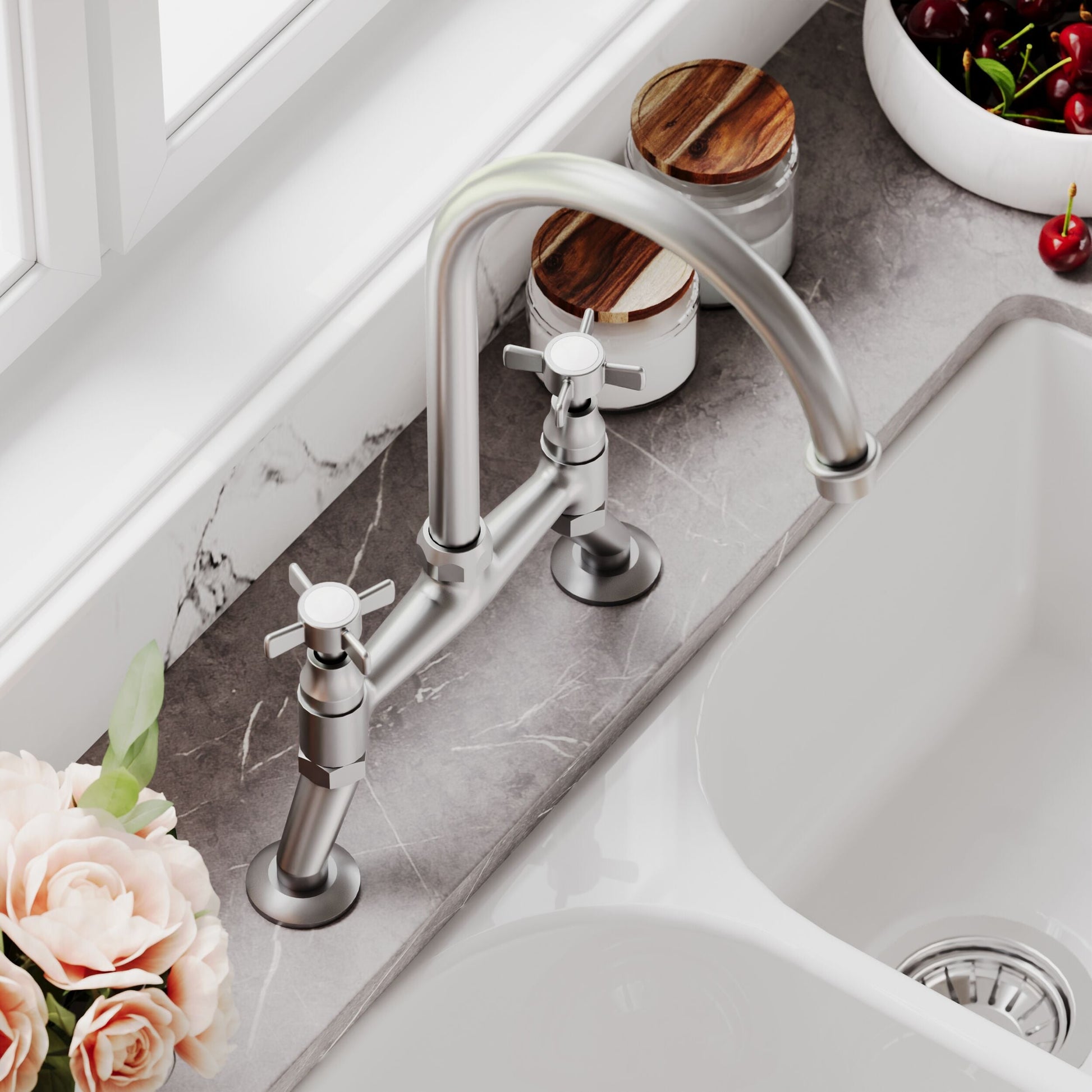 [BKT606] Norbury Bridge Mixer Kitchen Tap - Crosshead or Lever Handles, Choice of Colour - Lifestyle 3