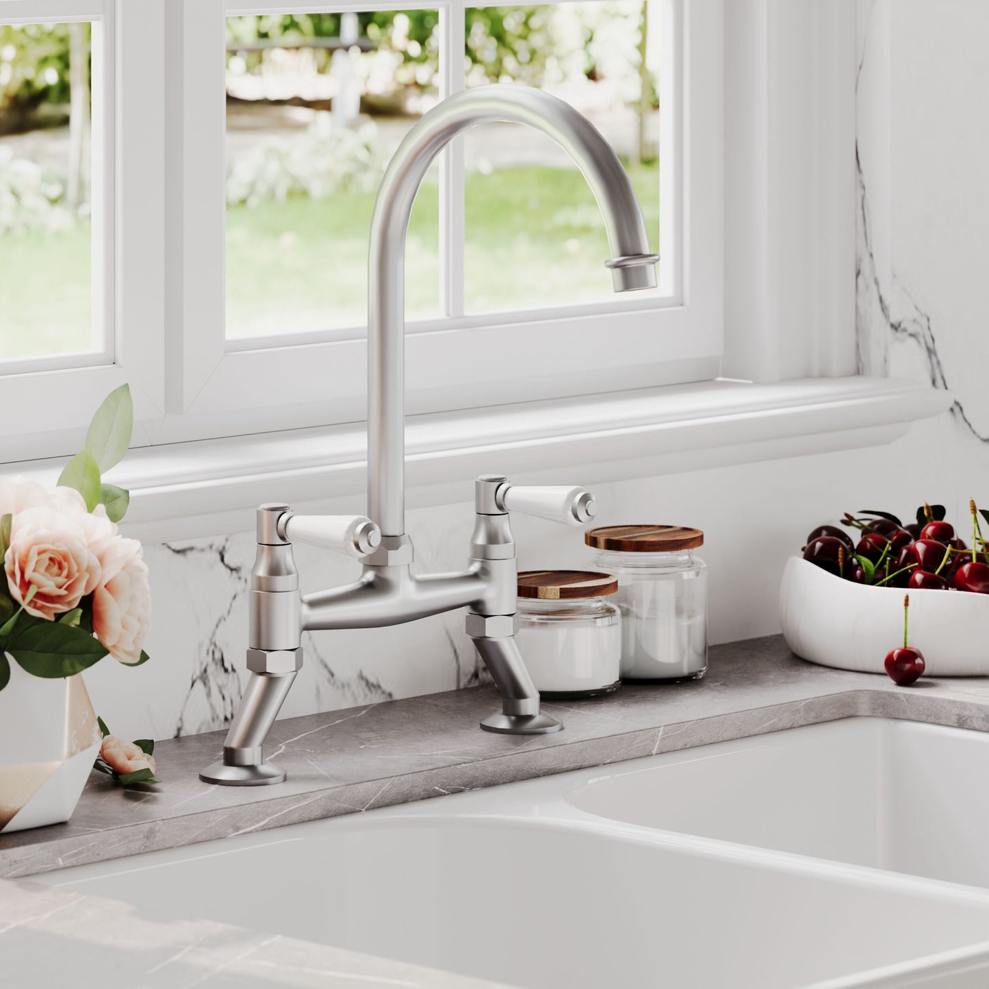 [BKT616] Norbury Bridge Mixer Kitchen Tap - Crosshead or Lever Handles, Choice of Colour - Lifestyle 2
