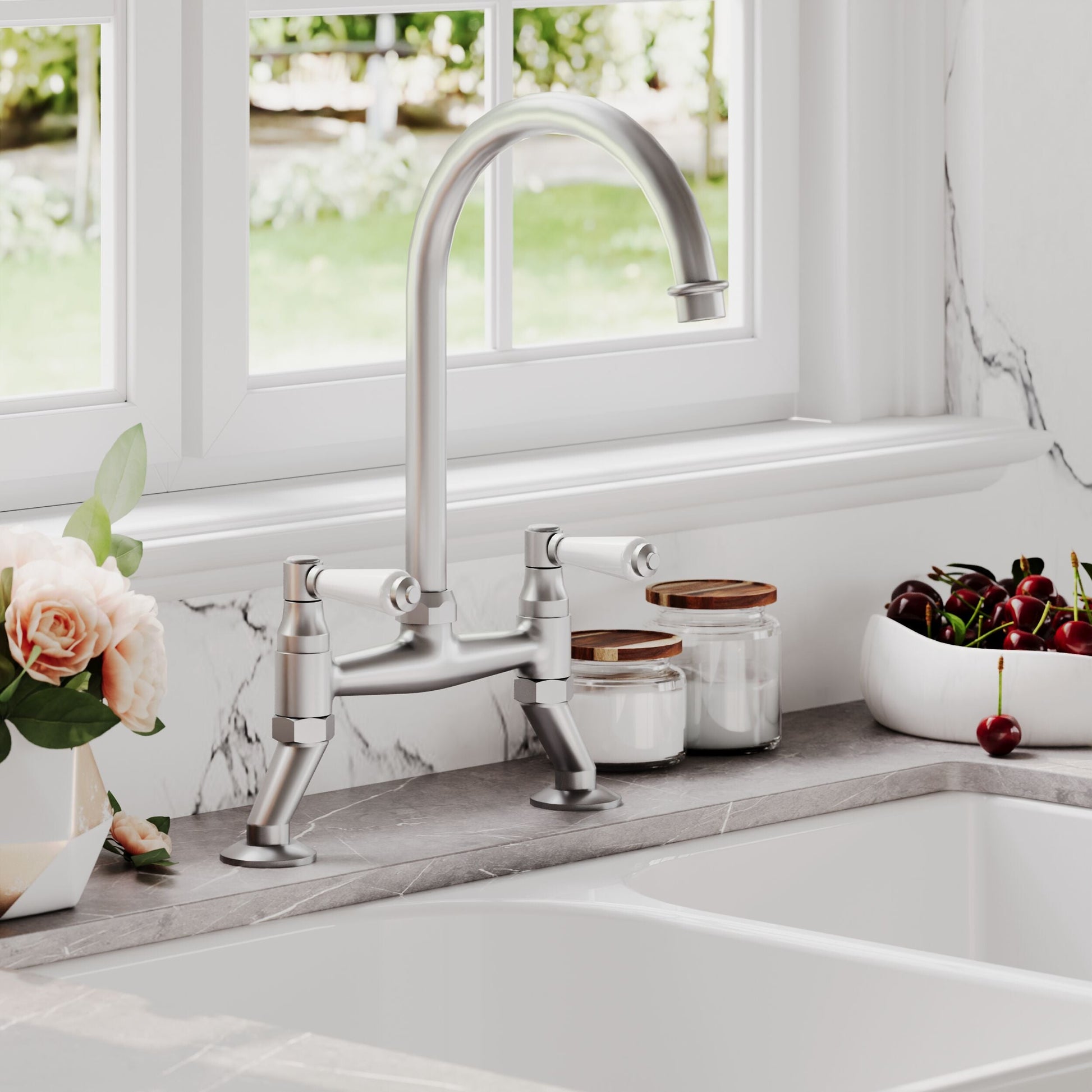 [BKT616] Norbury Bridge Mixer Kitchen Tap - Crosshead or Lever Handles, Choice of Colour - Lifestyle 2
