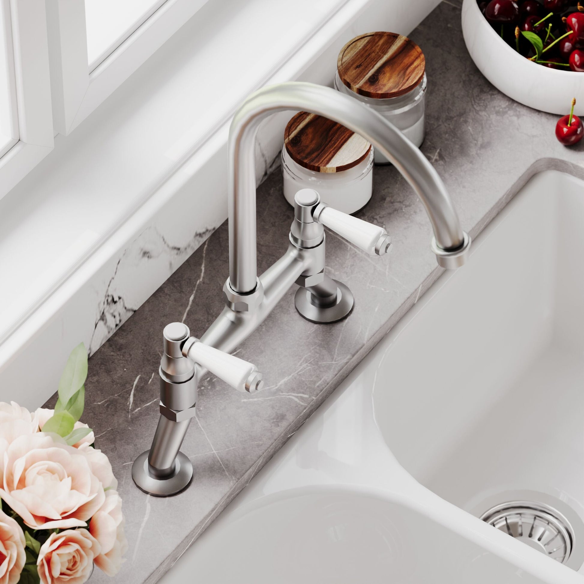 [BKT616] Norbury Bridge Mixer Kitchen Tap - Crosshead or Lever Handles, Choice of Colour - Lifestyle 3