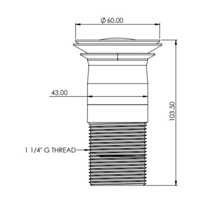 [BKT732] Modern Round Bathroom Click-Clack Slotted Basin Waste with Overflow, Top Fix Installation, 103 x 60 x 104 mm - Choice of Colour - Technical Drawing