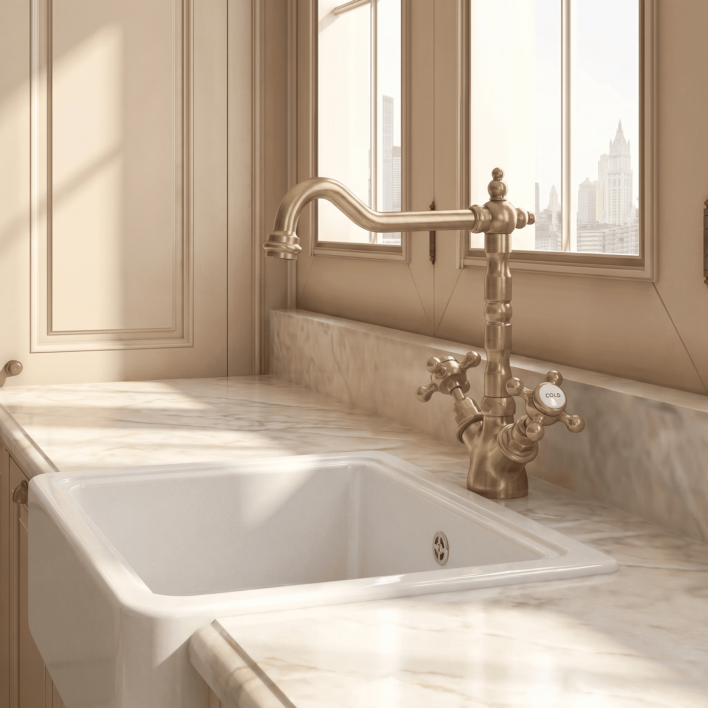 [BKT805] Norbury Traditional French Classic Mono Sink Mixer Tap - Brushed Brass - Silo