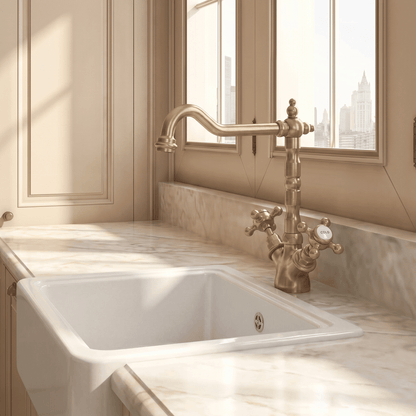 [BKT805] Norbury Traditional French Classic Mono Sink Mixer Tap - Brushed Brass - Silo