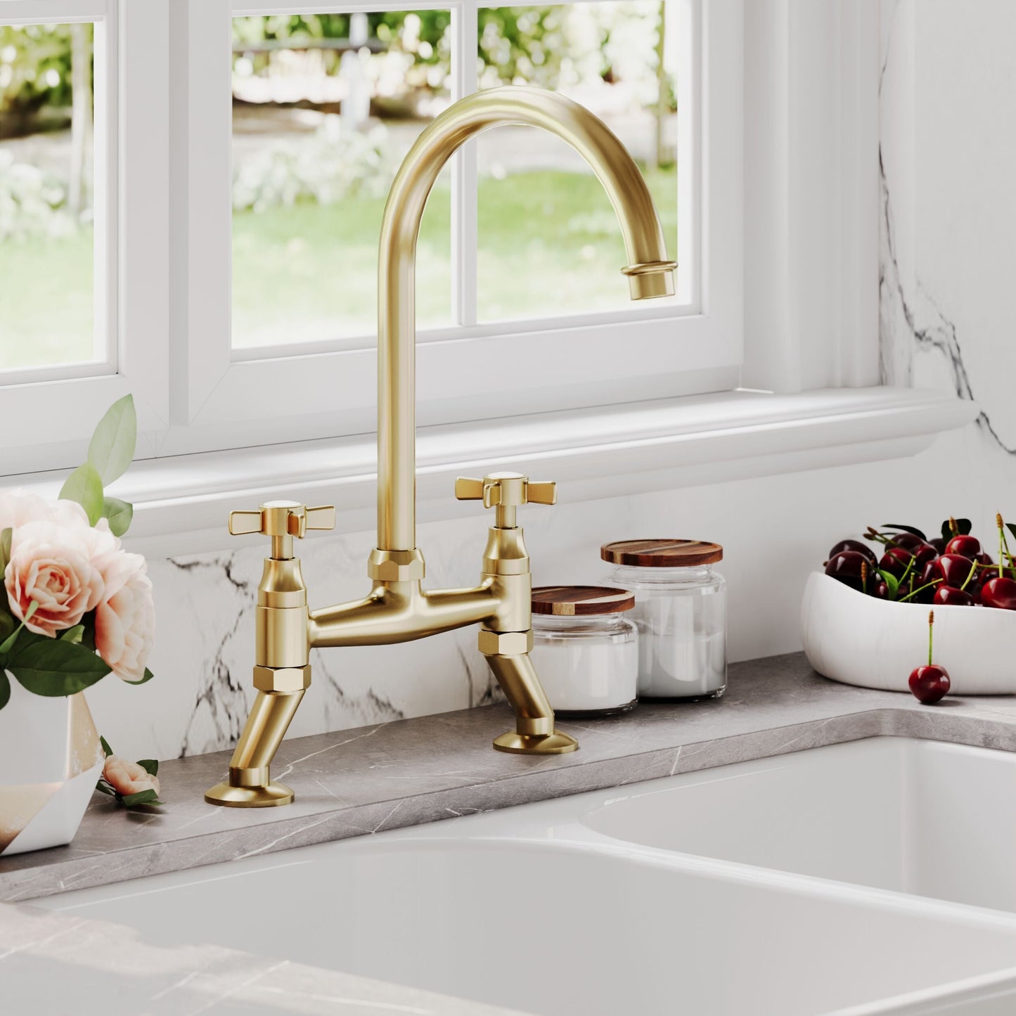 [BKT806] Norbury Bridge Mixer Kitchen Tap - Crosshead or Lever Handles, Choice of Colour - Lifestyle 2