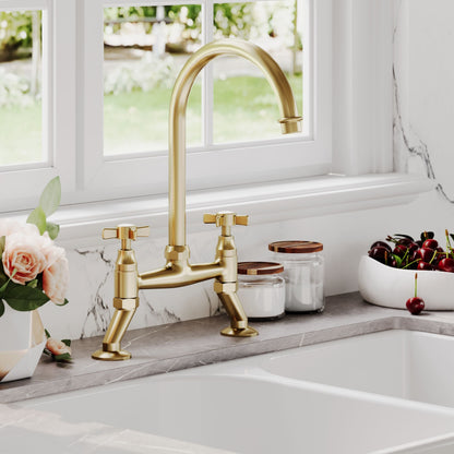 [BKT806] Norbury Bridge Mixer Kitchen Tap - Crosshead or Lever Handles, Choice of Colour - Lifestyle 2