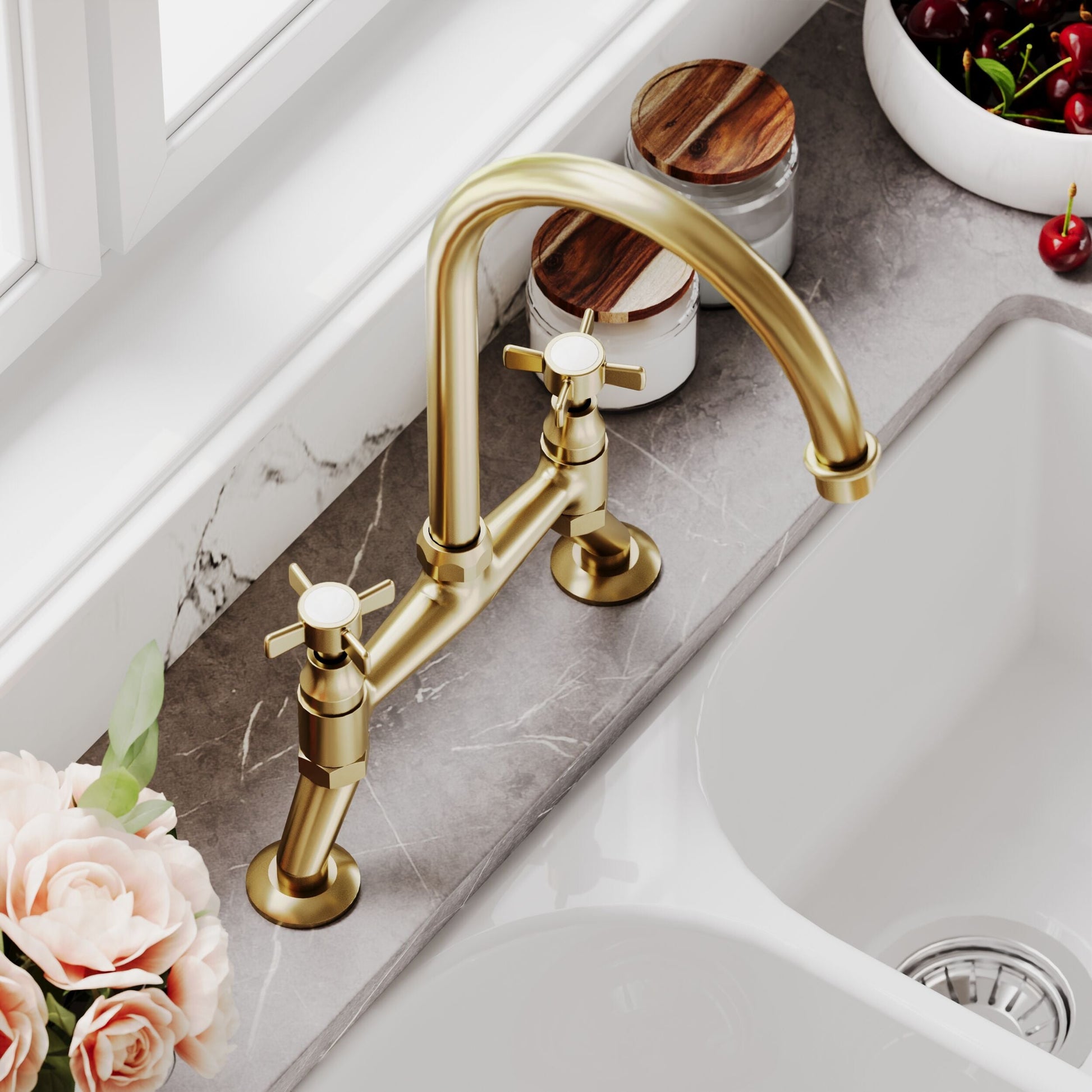 [BKT806] Norbury Bridge Mixer Kitchen Tap - Crosshead or Lever Handles, Choice of Colour - Lifestyle 3