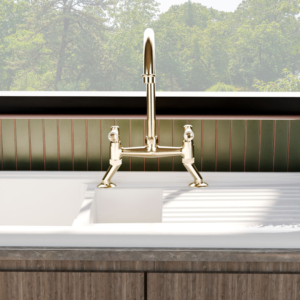 [BKT817] Norbury Bridge Mixer Kitchen Tap - Crosshead or Lever Handles, Choice of Colour - Lifestyle 1