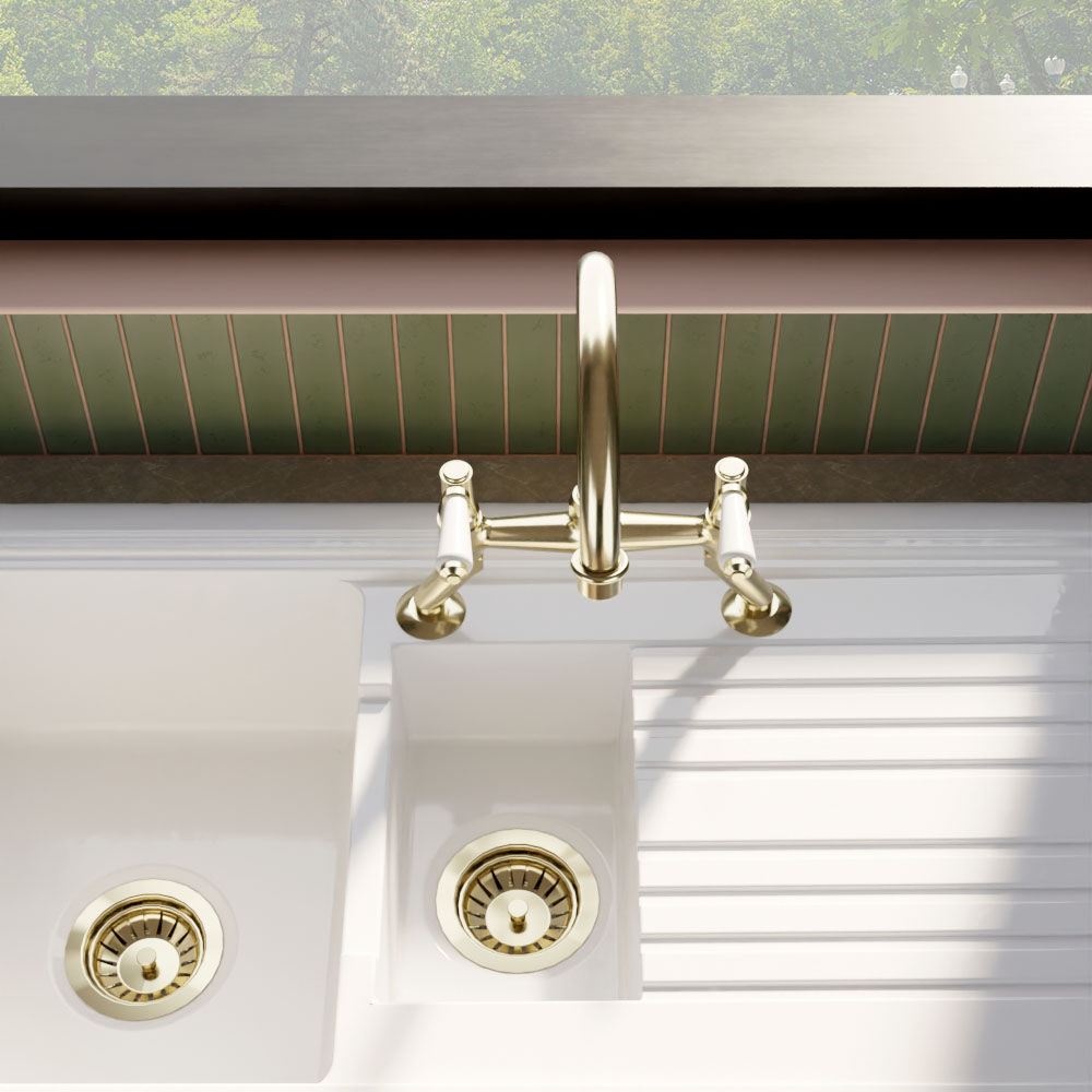 [BKT817] Norbury Bridge Mixer Kitchen Tap - Crosshead or Lever Handles, Choice of Colour - Lifestyle 2