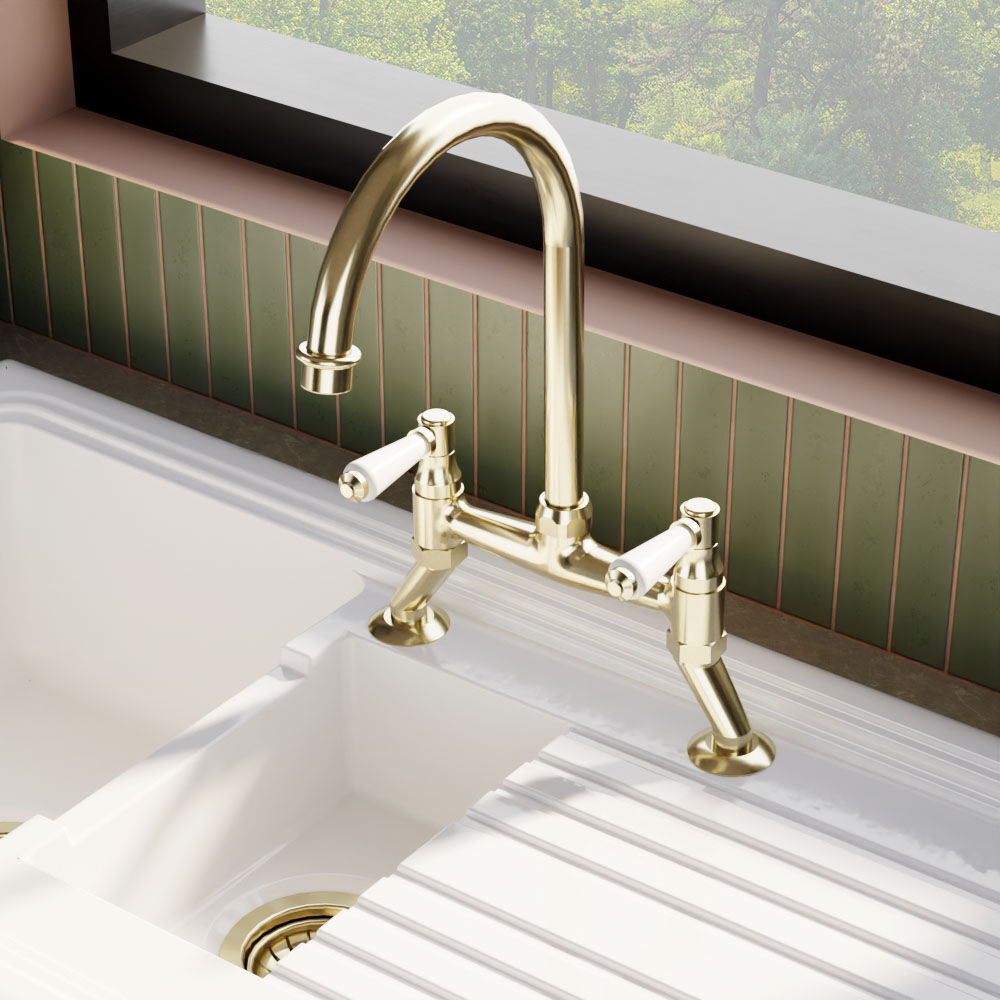 [BKT817] Norbury Bridge Mixer Kitchen Tap - Crosshead or Lever Handles, Choice of Colour - Lifestyle 3
