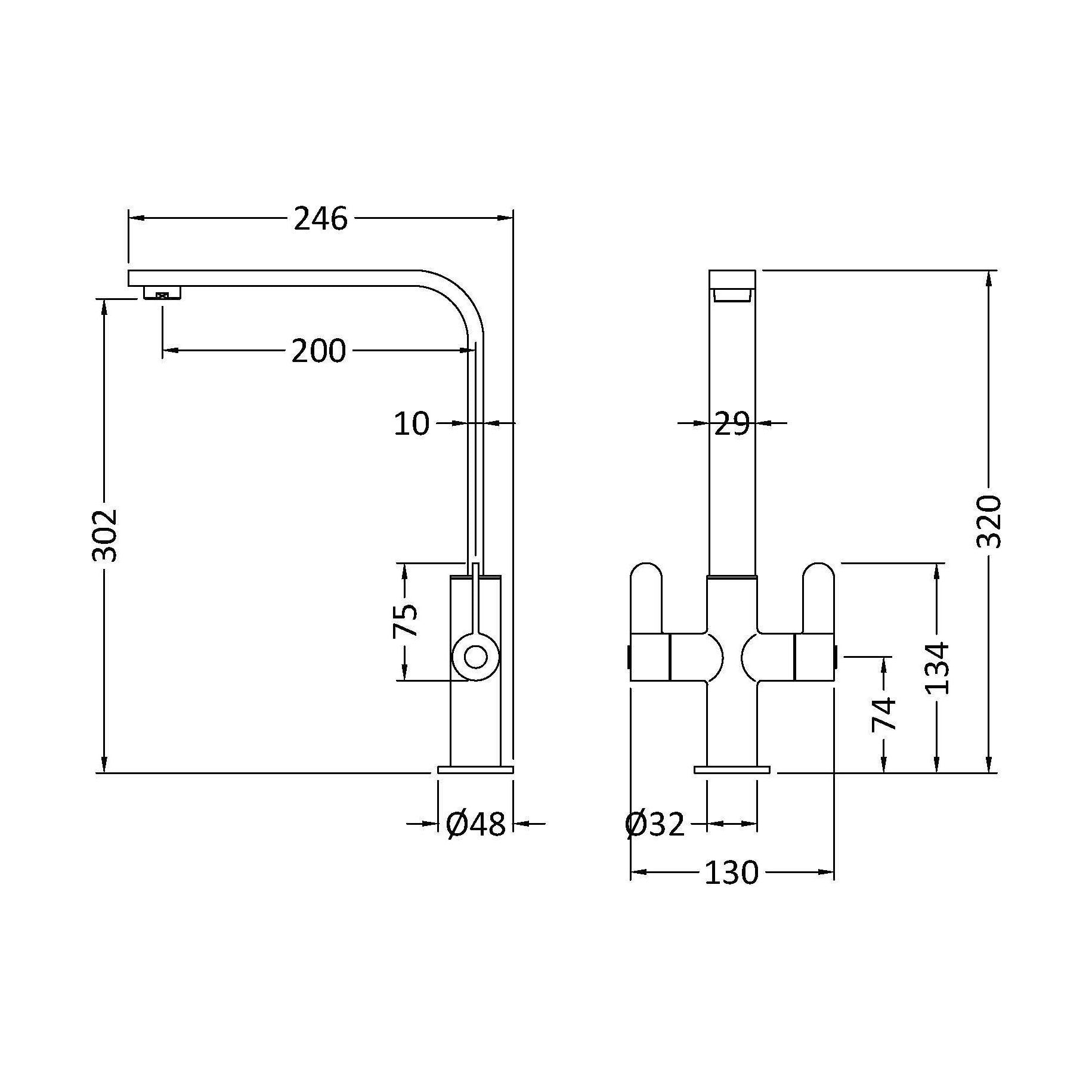 [BKTC405DL] Ipstones Kitchen Mono Mixer Tap - Single or Dual Lever, Choice of Colour - Technical Drawing