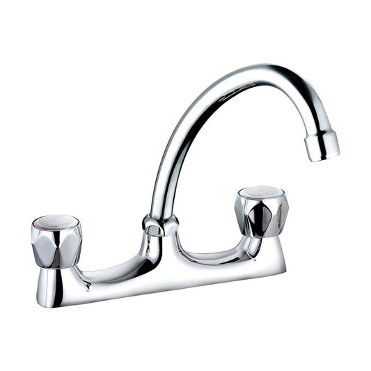 [BKTCLU06] Balterley Contemporary Dual Handle Deck Mounted Sink Mixer Tap with Rounded Swivel Spout & Chrome Finish - Cutout