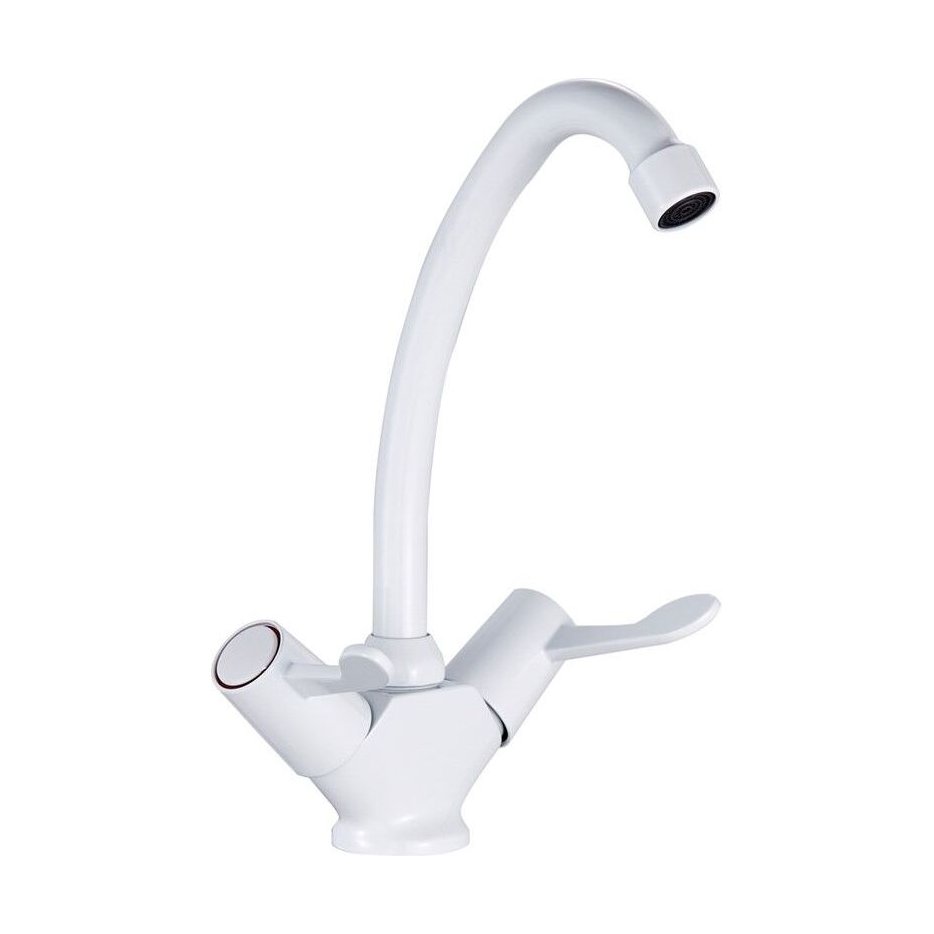 [BKTLEV04] Contemporary Dual Lever Kitchen Sink Mixer Tap - White - Cutout
